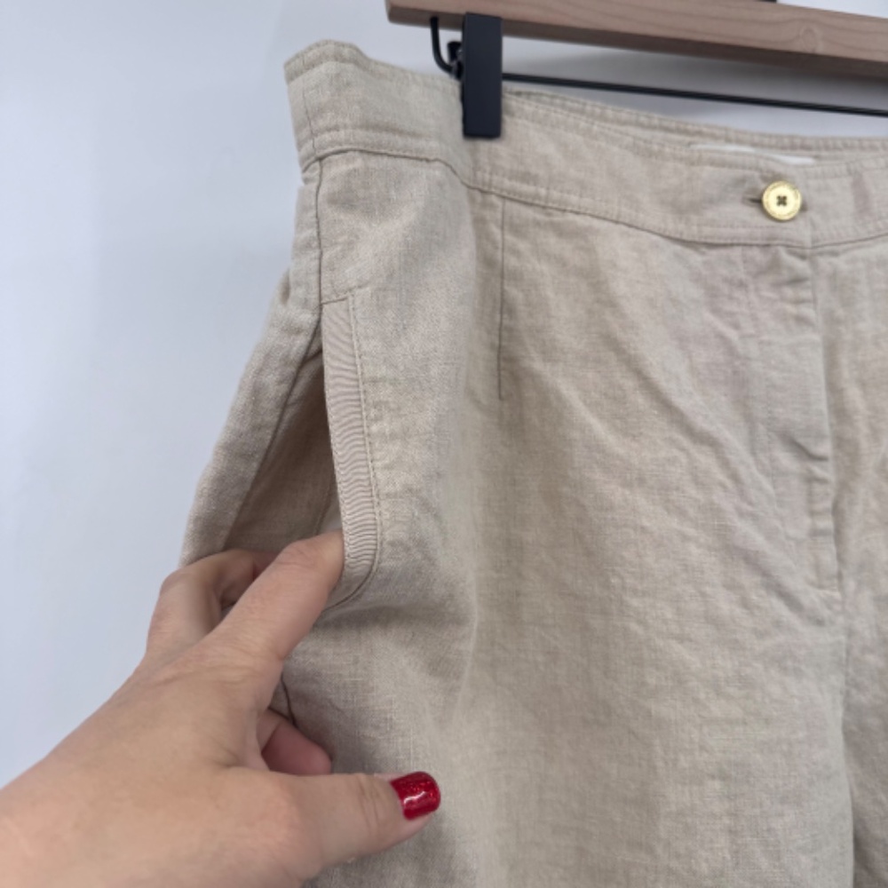 Liz Claiborne Pant Women 14W Beige Neutral Linen Hepburn Cropped Lagenlook - Picture 2 of 15